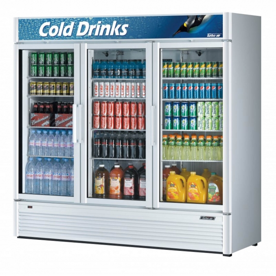 Beverage Merchandiser Turbo Air TGM-72SD-N 7inches Three Section Merchandiser Refrigerator with Glass Door, 67.98 cu. ft. - Chef's Deal