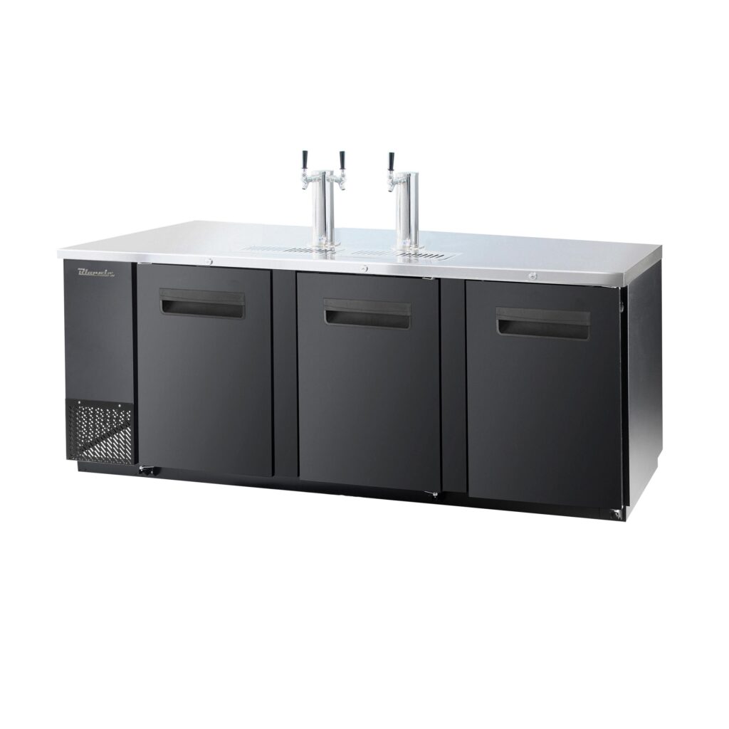Blue Air BDD90-4B-HC 90" 3 Door 2 Tower Keg Cooler, (4) 1/2 Barrel - Stainless Steel Underbar Equipment - Chef's Deal