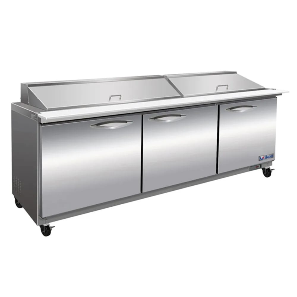 IKON ISP72M 71" Three Section Mega Top Sandwich Prep Table, 27 Pan - Fast Food Restaurant Equipment - Chef's Deal