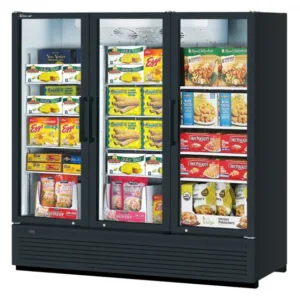 Turbo Air TGF-72SDH-N 78inch Three Glass Door Freezer Merchandiser, 62.2 cu. ft. - Chef's Deal