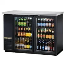 True TBB-24-48G-HC-LD 49 inch Two Glass Swing Door Back Bar Cooler with LED Lighting