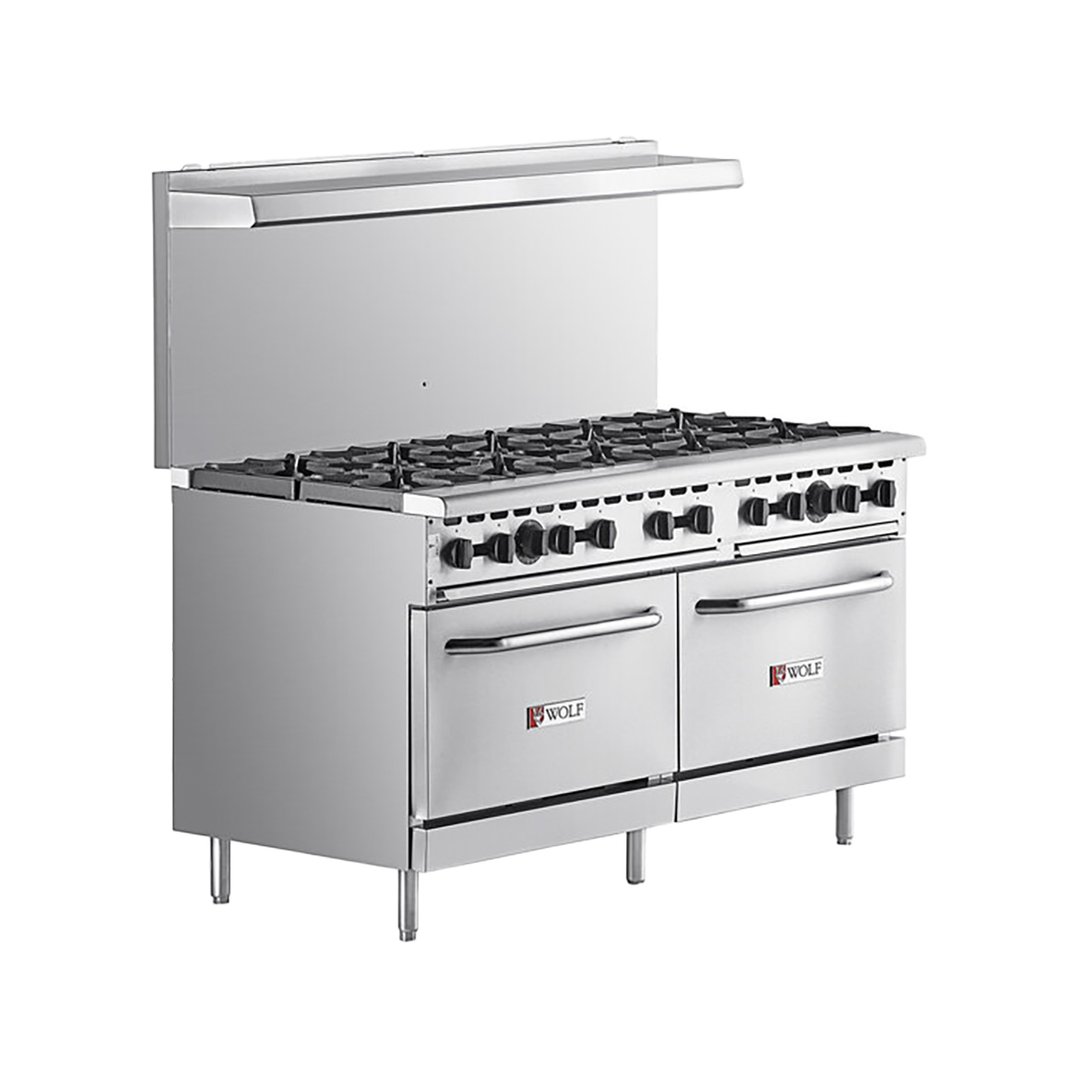 Wolf WX60-10BN 60" Natural Gas Restaurant Range w/ (10) Open Burners, (2) Standard Ovens, 340.000 BTU