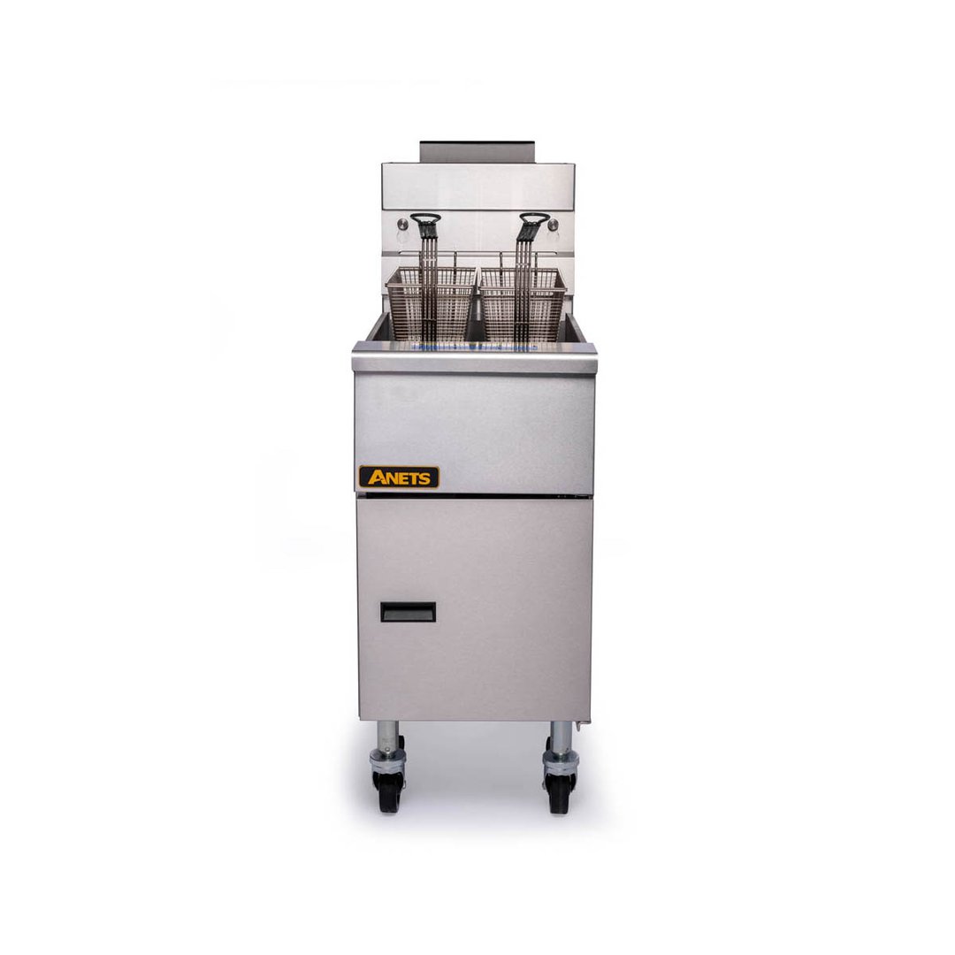 ANETS 35AS 15" Full Pot Floor Model Gas Fryer w/ 40-lb Capacity, 2 Twin Baskets, Millivolt Control