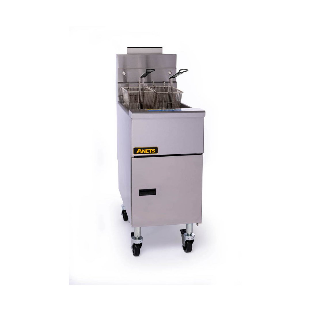 ANETS 35AS 15" Full Pot Floor Model Gas Fryer w/ 40-lb Capacity, 2 Twin Baskets, Millivolt Control