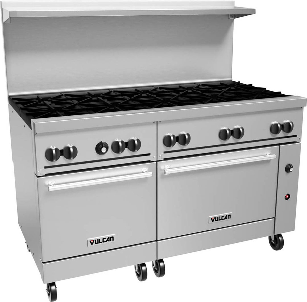 Vulcan 60SS-10BN 60" Natural Gas Restaurant Range w/ (10) Open Burners, (2) Standard Ovens, 358.000 BTU