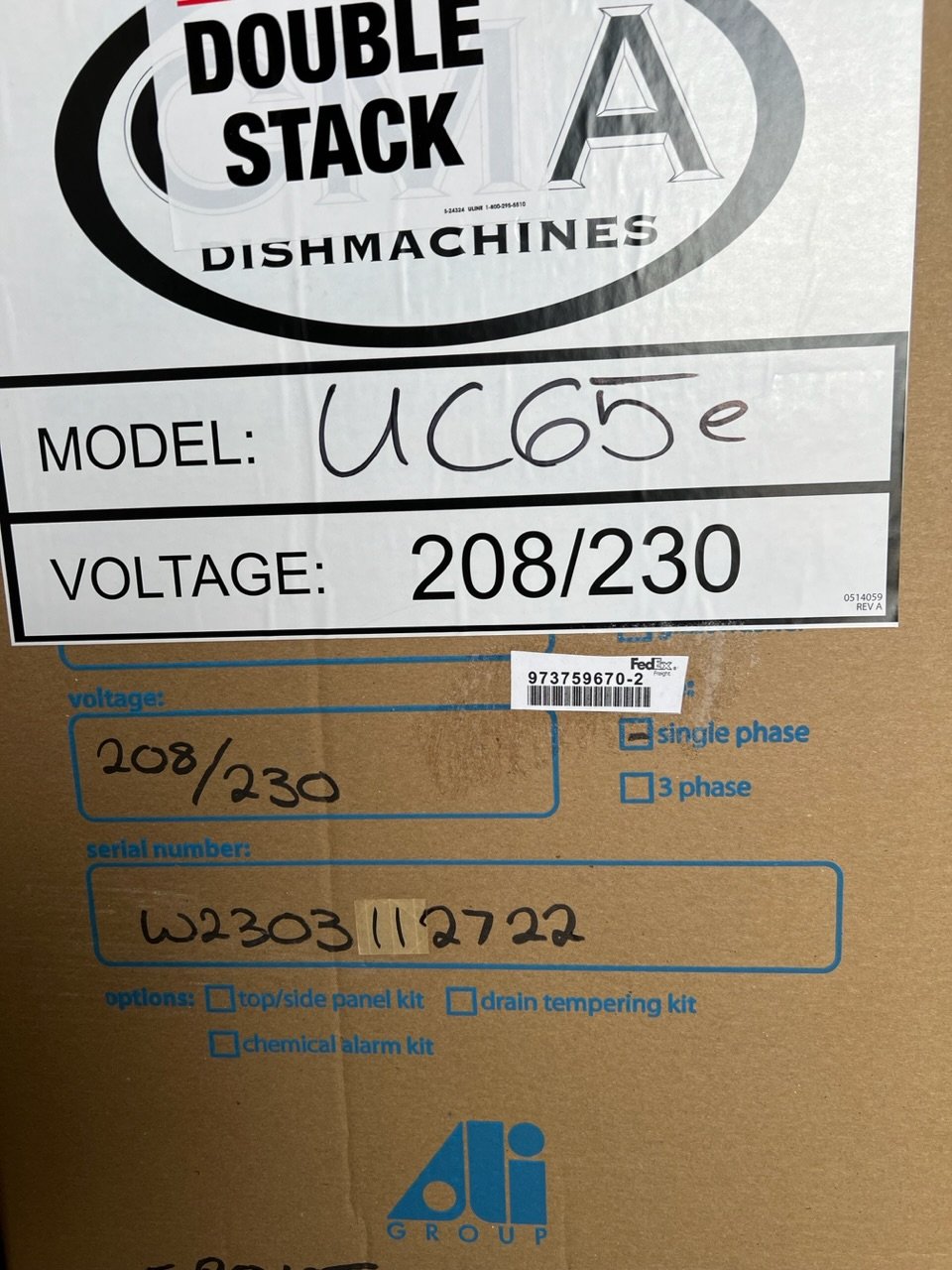 CMA Dishmachines UC65E 24" Undercounter Dishwasher, 30 Racks/Hr - 20 Gal/Hr-High Temp Electric Tank Heat w/ Booster-14" Door Clearance - Open box