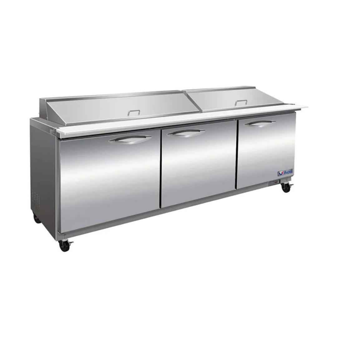IKON ISP72M 72" Three Section Mega Top Sandwich/Salad Prep Table w/ 3 Solid Doors, 27 Pans, 18 cu. ft. - Open box