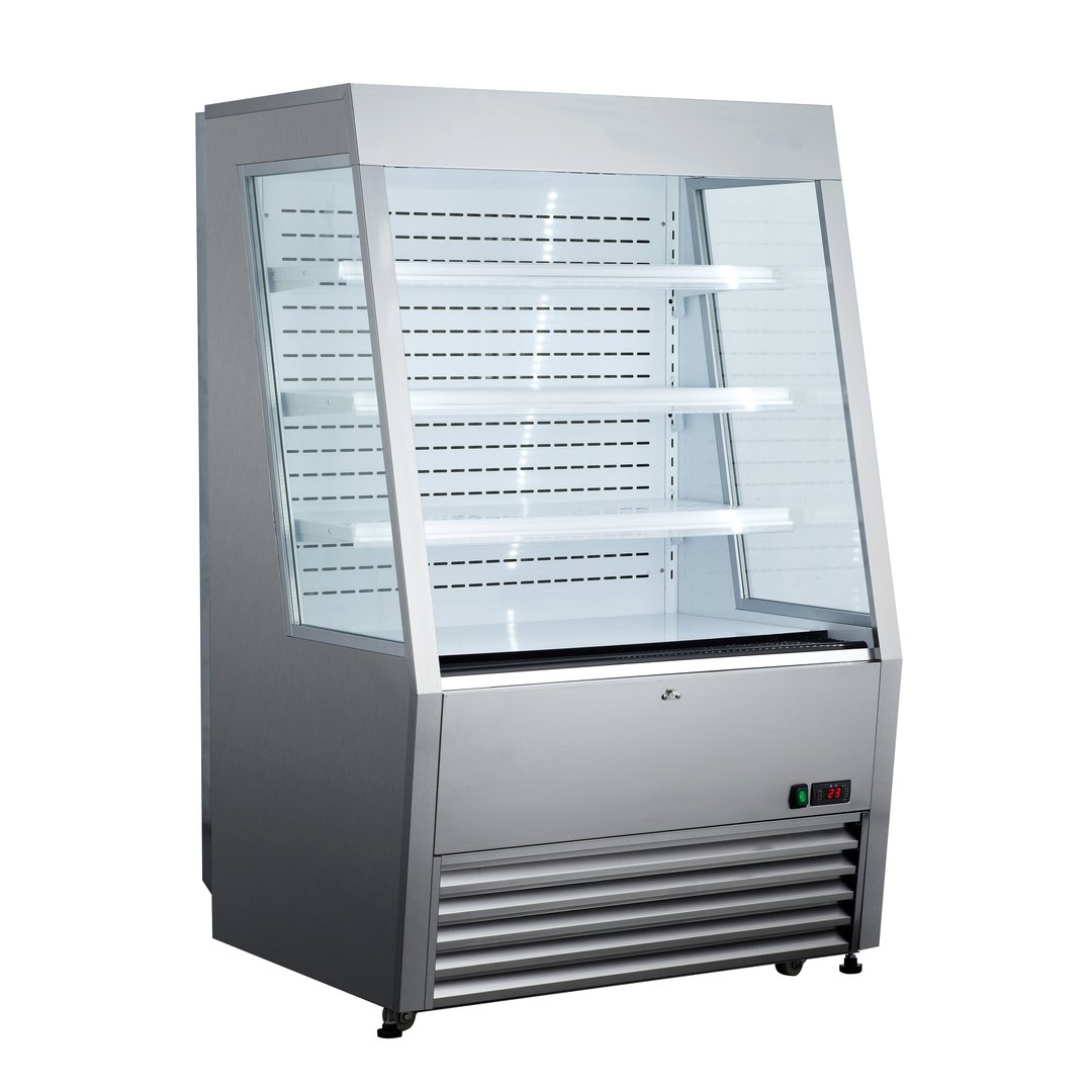 Adcraft BDVACM-320/SS 36" Vertical Air Curtain Merchandiser, Stainless Steel, 3 Shelves, Glass Sides, 11 cu. ft.