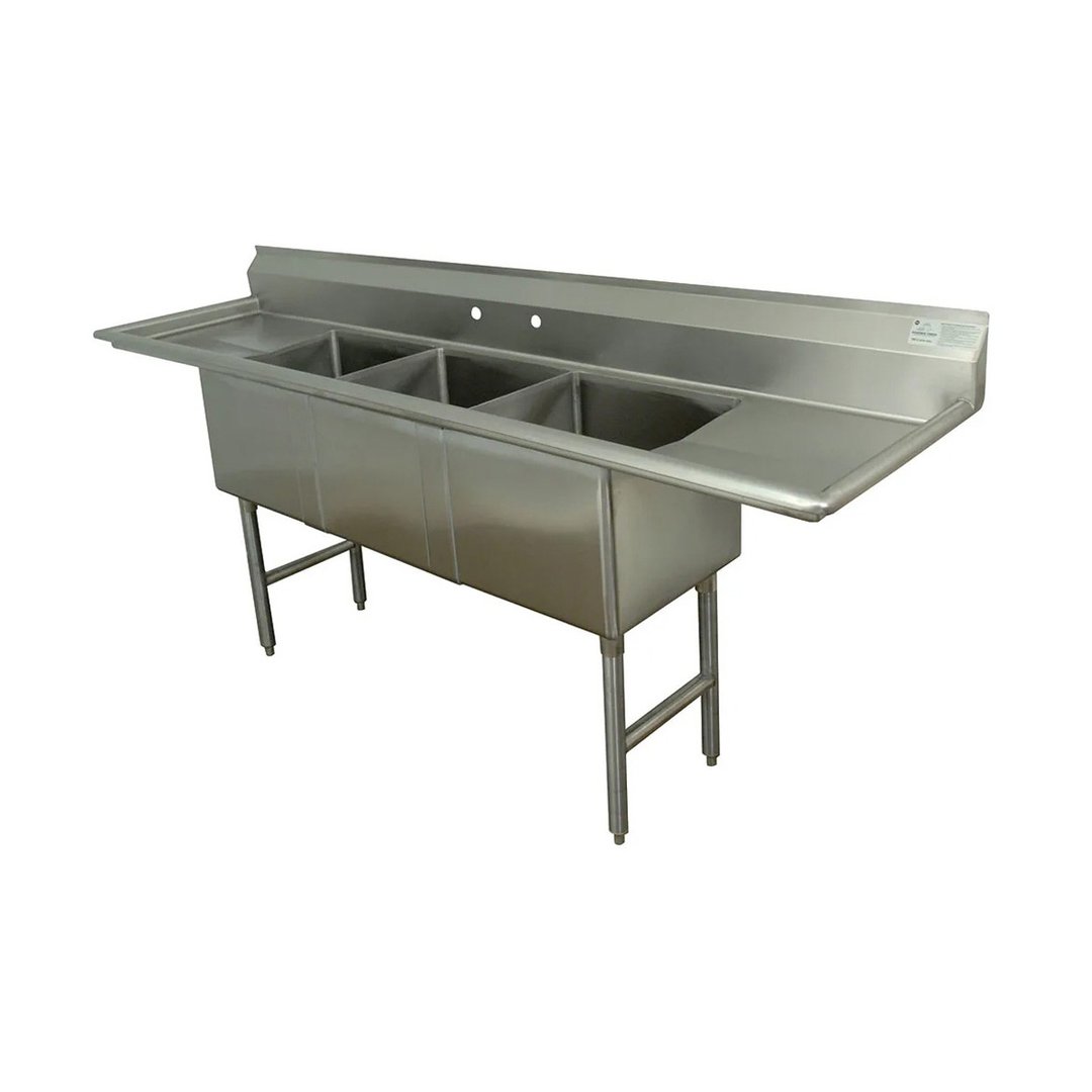 Advance Tabco FE-3-1824-24RL-X 102" Three Compartment Sink, 18"W x 24"L Bowl With 2 Drainboards
