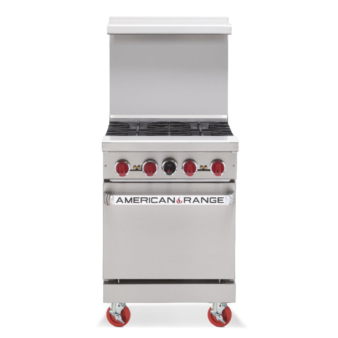 American Range AR-4 24" Restaurant Gas Range w/ (4) Open Burners, (1) Space Saver Oven, 155.000 BTU
