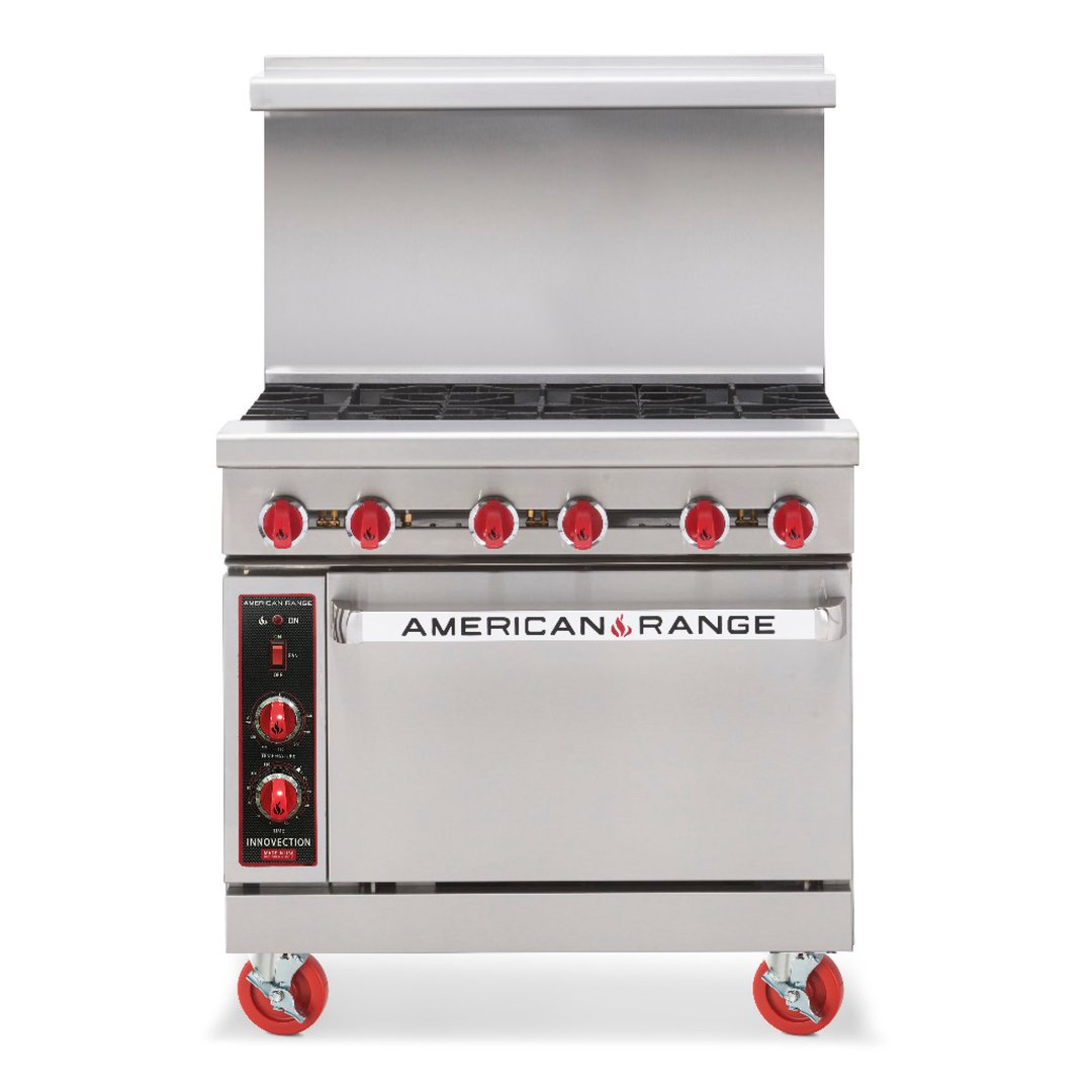 American Range AR36-4C 36" Gas Restaurant Range w/ (4) Wide Open Burners, (1) Convection Oven, 158.000 BTU
