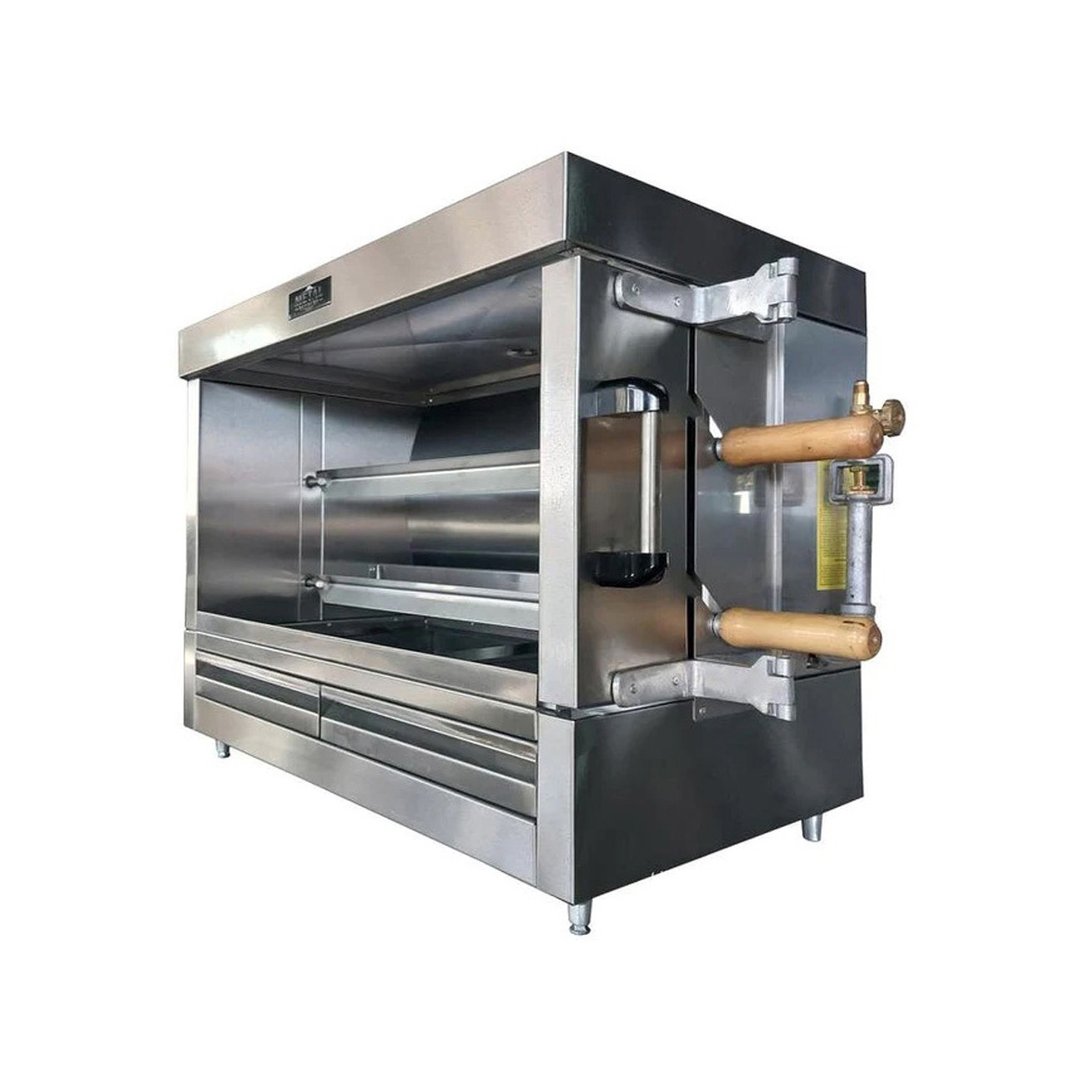 AMPTO FRG2VE Rotisserie Gas Oven w/ 2 Spits, Sliding Doors, 8-Chicken Capacity