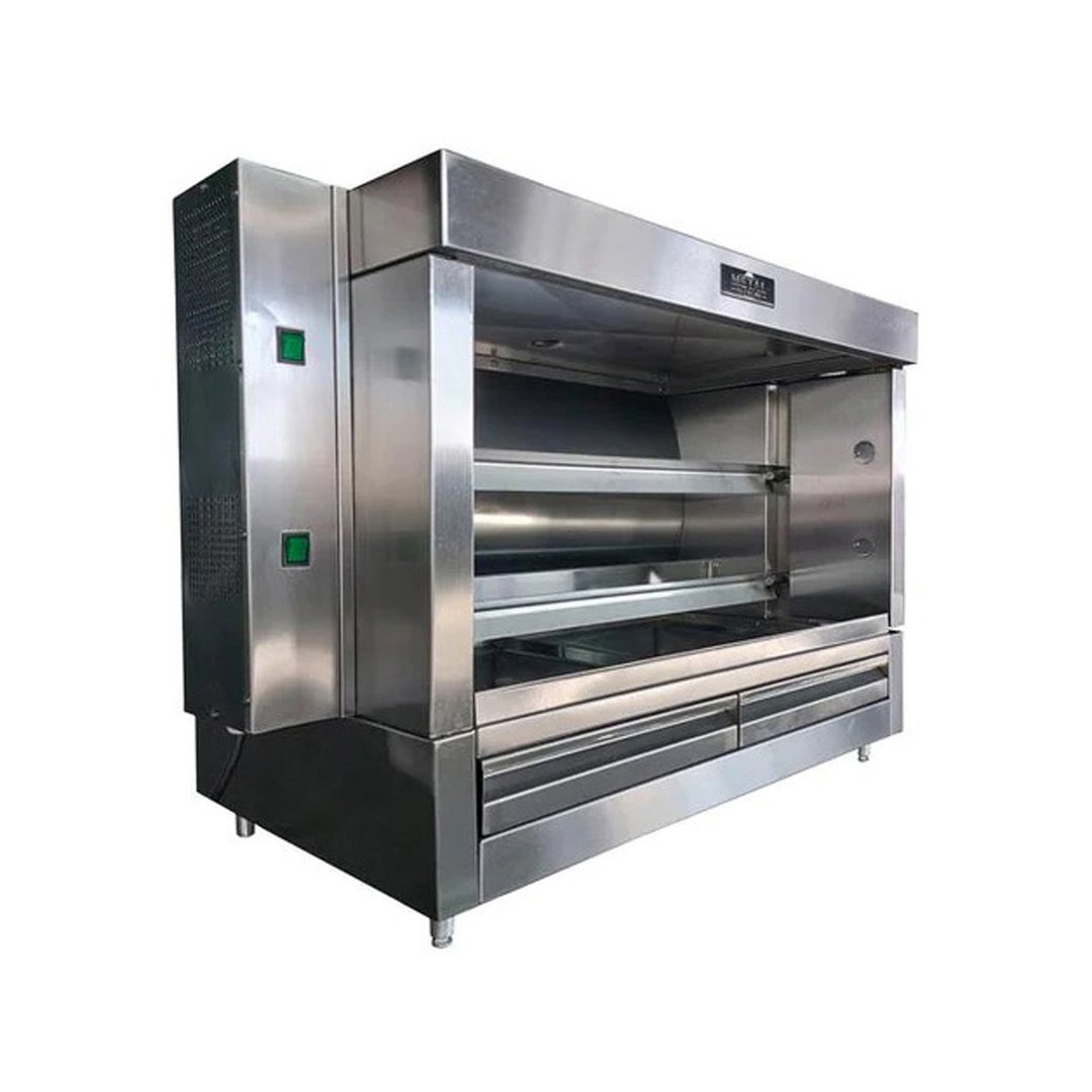 AMPTO FRG2VE Rotisserie Gas Oven w/ 2 Spits, Sliding Doors, 8-Chicken Capacity