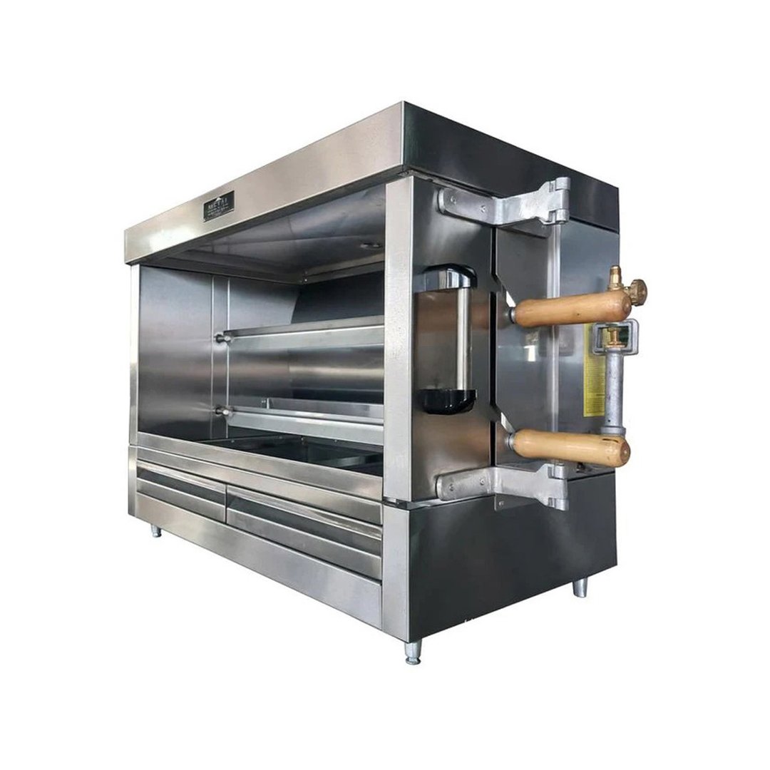 AMPTO FRG2VE Rotisserie Gas Oven w/ 2 Spits, Sliding Doors, 8-Chicken Capacity