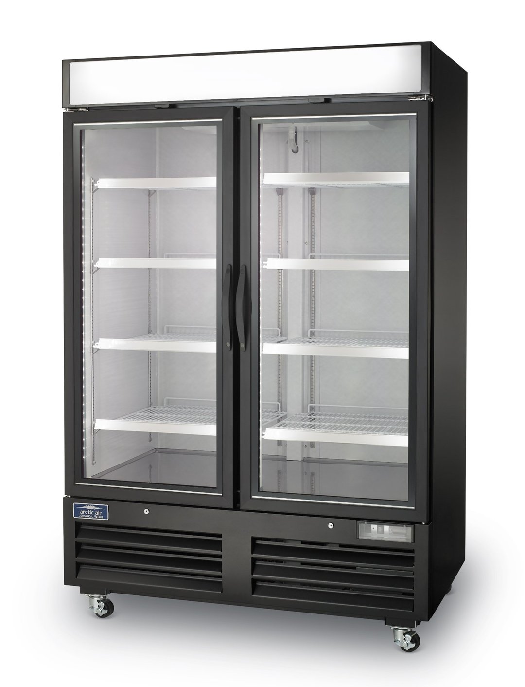 Arctic Air AFGDM49 54" 2 Section Glass Door Freezer Merchandiser in Black, 49 cu. ft.