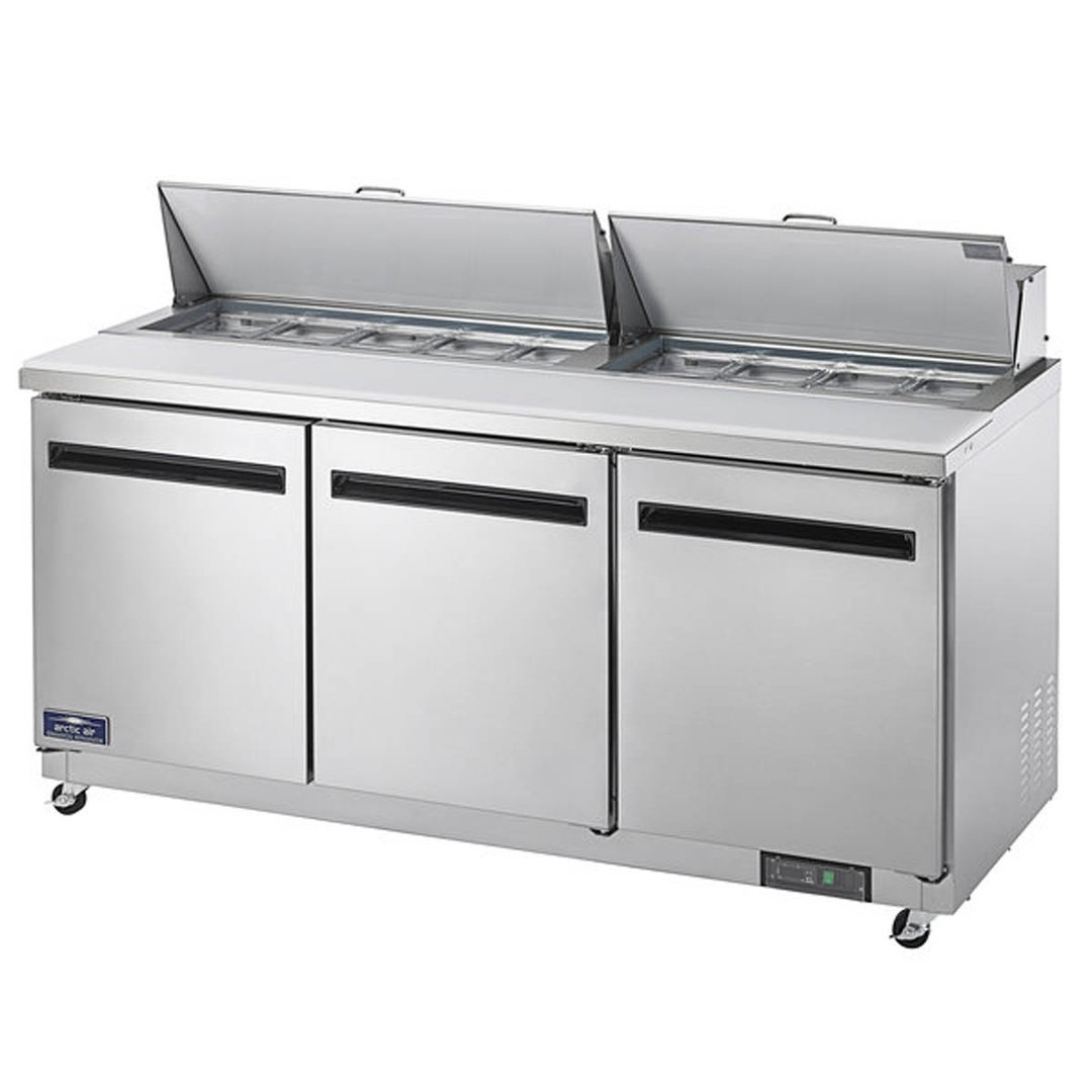 Arctic Air AMT72R 72" Three Section Mega Top Sandwich & Salad Prep Table w/ 3 Doors, 27 Pans