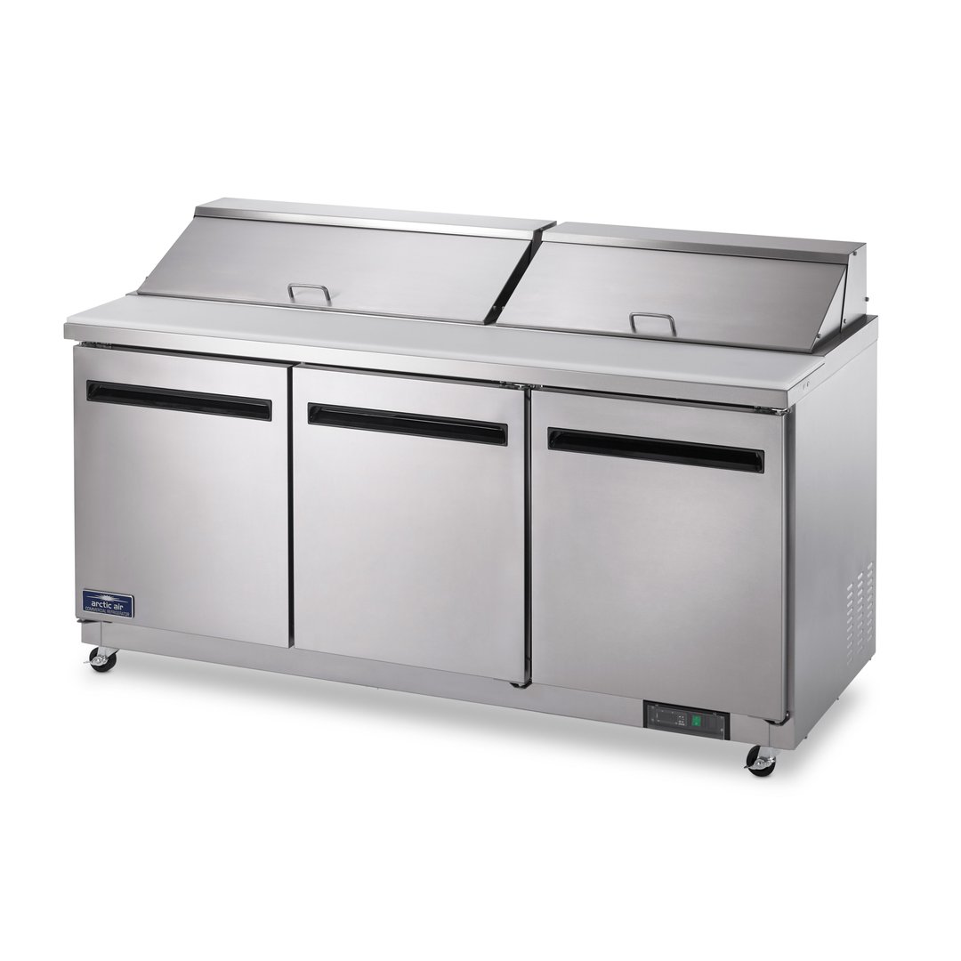 Arctic Air AMT72R 72" Three Section Mega Top Sandwich & Salad Prep Table w/ 3 Doors, 27 Pans