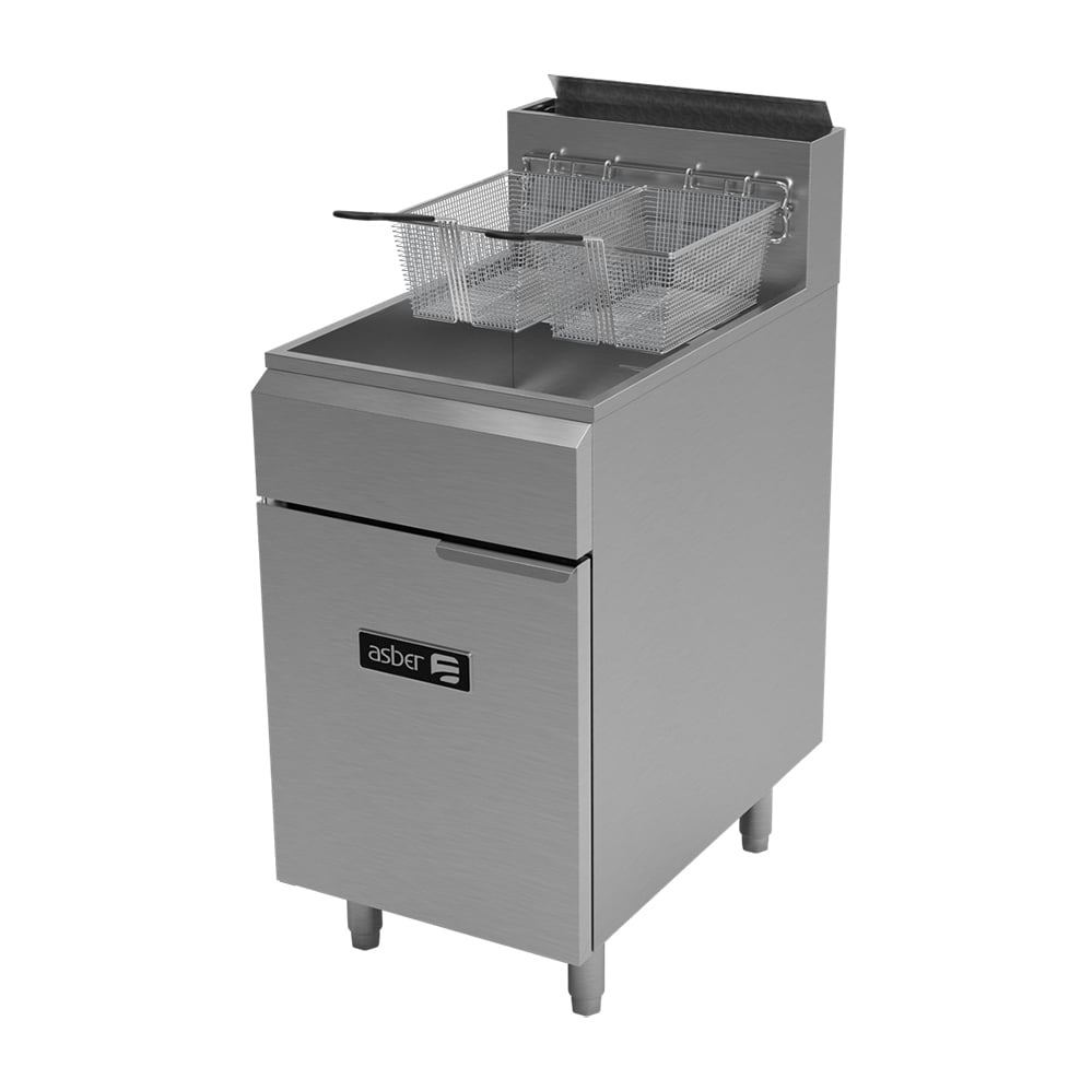 Asber AEF-75-S 19" Floor Model Gas Fryer, 75 lbs Capacity, 4 x 38,000 BTU Burners