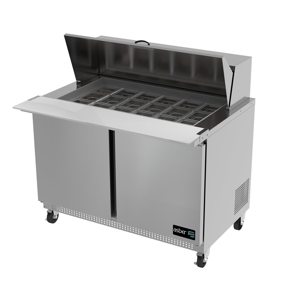 Asber APTM-48-18 48" Two Section Mega Top Sandwich/Salad Prep Table w/ 2 Doors, 18 pans, 12 cu. ft.