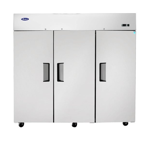 Atosa USA MBF8006GR 77" Three Section Reach-In Refrigerator w/ 3 Solid Door, Top Mount, Stainless Steel, 65 cu. ft.