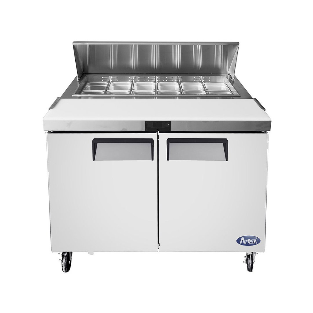 Atosa USA MSF8302GR 48" Two Section Sandwich/Salad Prep Table w/ 2 Doors, 12 Pans, 13.4 cu. ft.