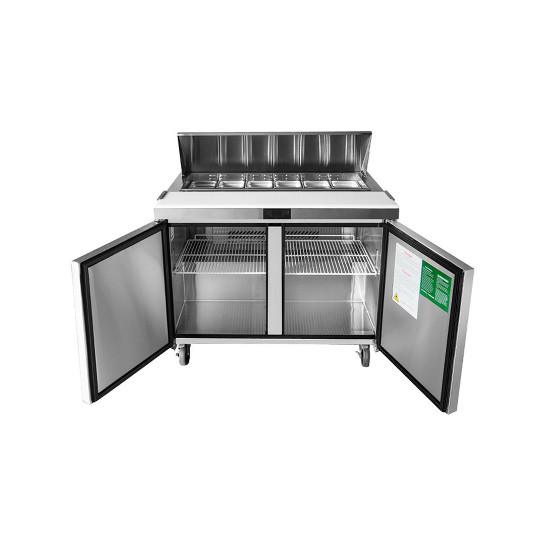 Atosa USA MSF8302GR 48" Two Section Sandwich/Salad Prep Table w/ 2 Doors, 12 Pans, 13.4 cu. ft.