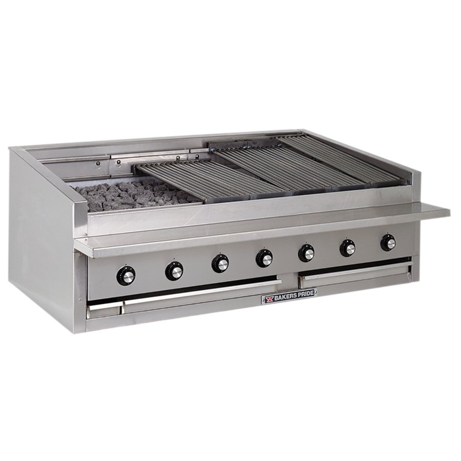 Bakers Pride L-60RS-C 60" Low Profile Countertop Gas Radiant/Lava Rock Charbroiler, 195.000 BTU