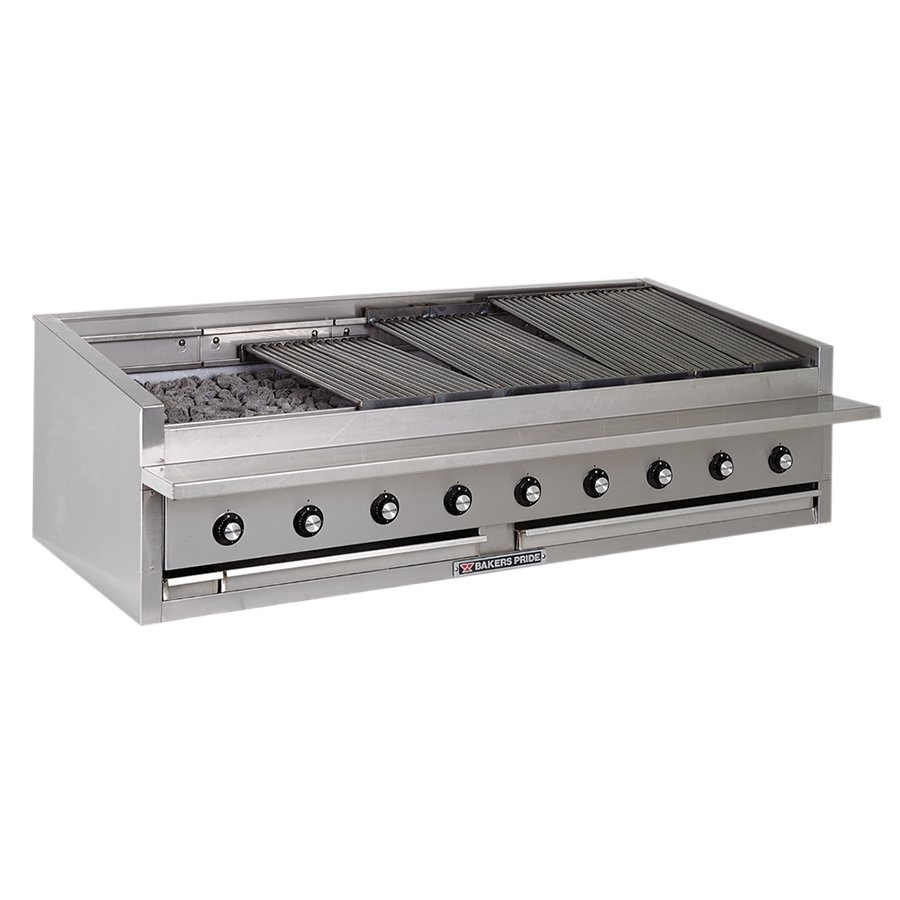 Bakers Pride L-72RS-C 72" Low Profile Countertop Gas Radiant/Lava Rock Charbroiler, 195.000 BTU