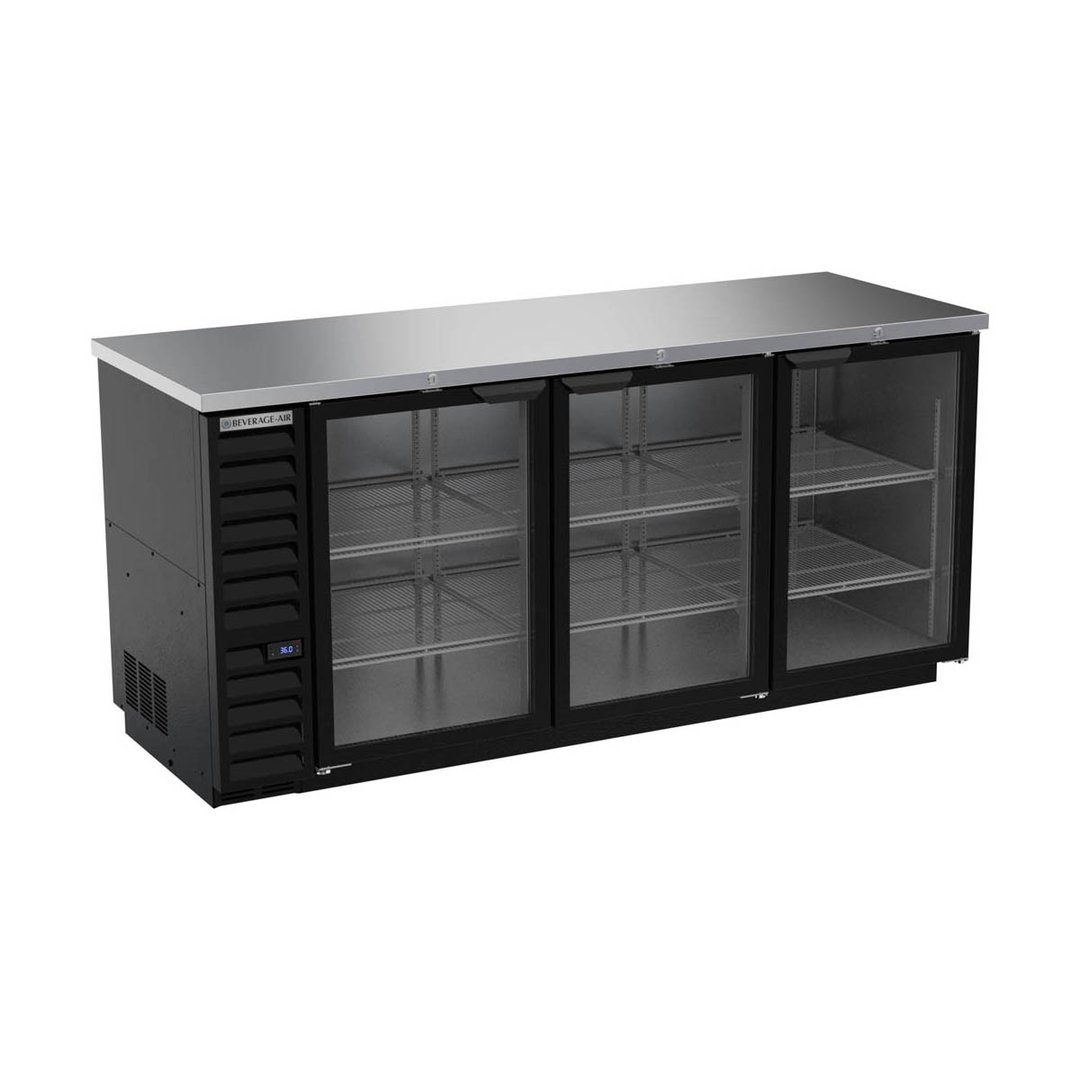 Beverage Air BB78HC-1-G-B 79" Refrigerated Back Bar Cabinet w/ 3 Glass Doors, 33.59 Cu Ft, 79"