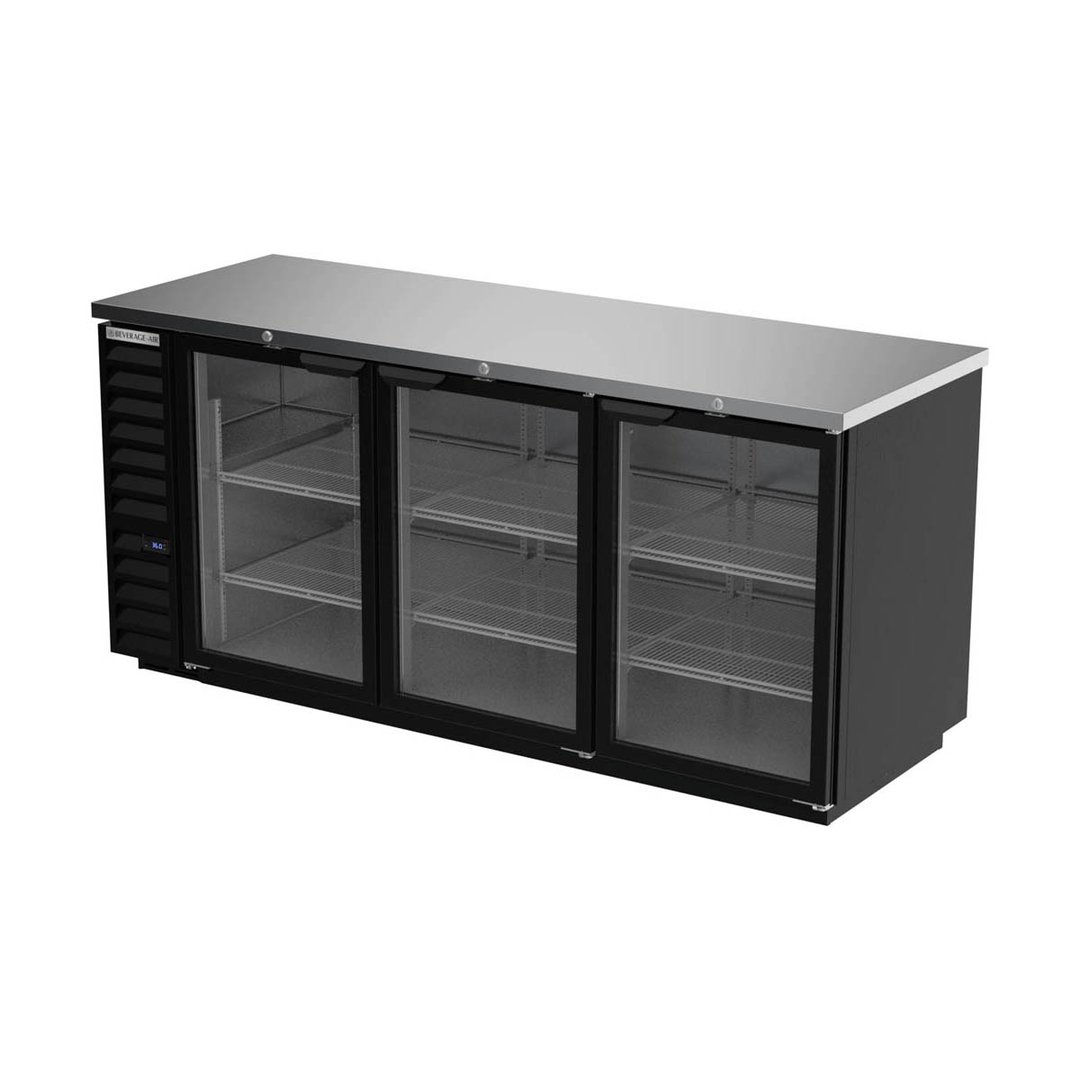 Beverage Air BB78HC-1-G-B 79" Refrigerated Back Bar Cabinet w/ 3 Glass Doors, 33.59 Cu Ft, 79"