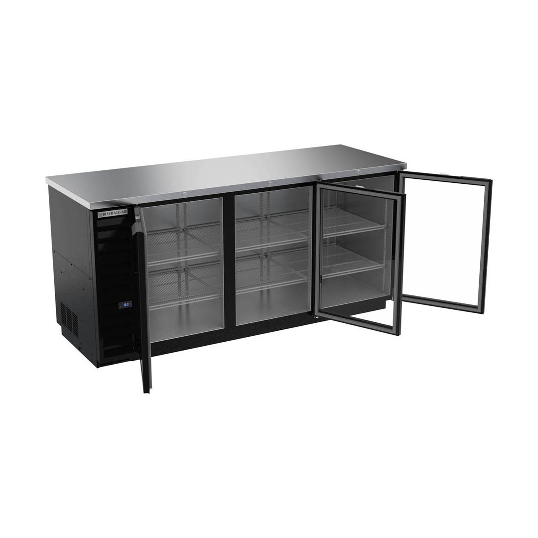 Beverage Air BB78HC-1-G-B 79" Refrigerated Back Bar Cabinet w/ 3 Glass Doors, 33.59 Cu Ft, 79"