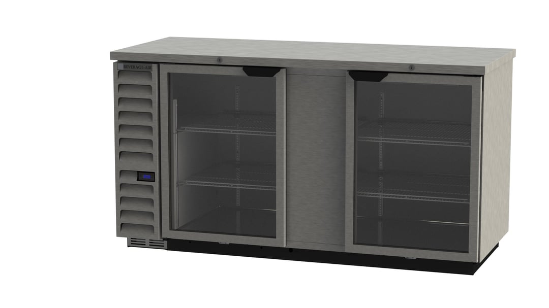 Beverage Air BB68HC-1-FG-S Refrigerated Back Bar Cabinet w/ 2 Glass Doors, 25.93 Cu Ft, 69" W
