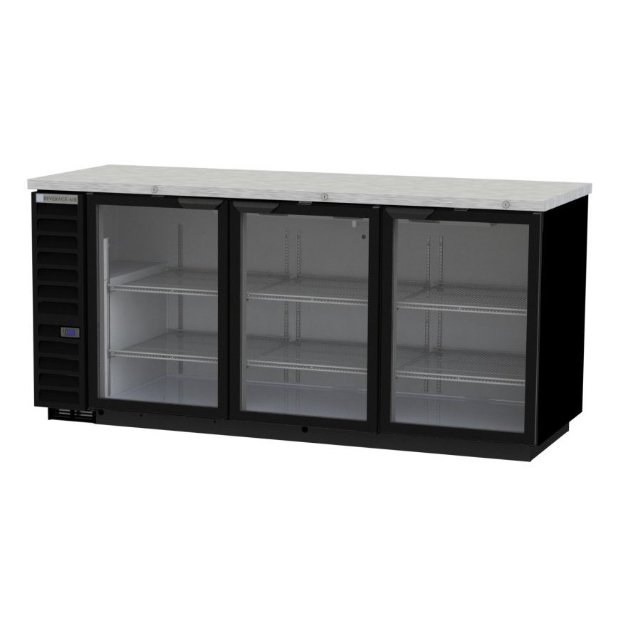 Beverage Air BB78HC-1-FG-B 79" 3 Section Black Back Bar Refrigerator with Glass Door