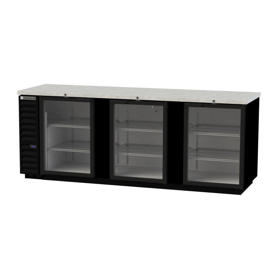 Beverage Air BB94HC-1-FG-B 95" Three Section Back Bar Cooler with Glass Door, 37.82 cu. ft.