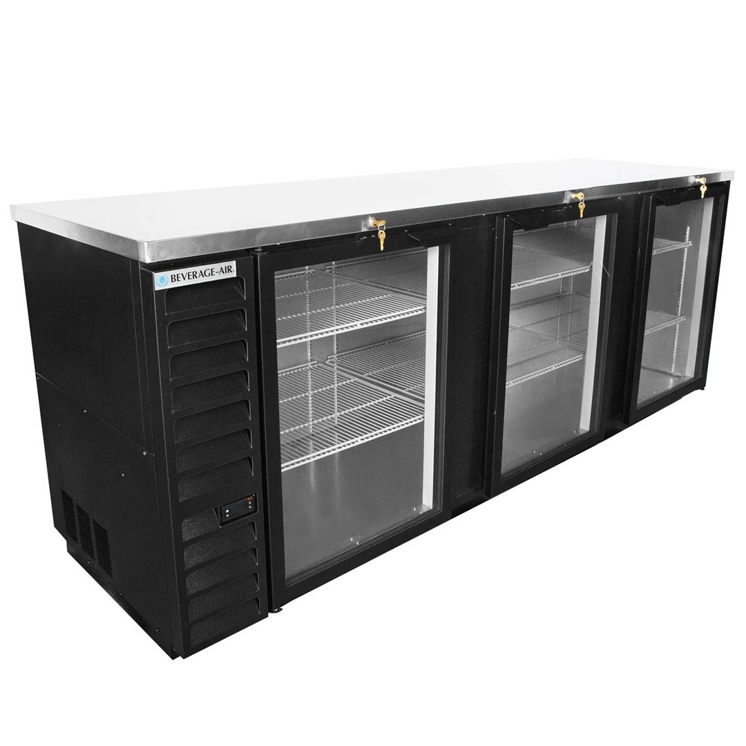 Beverage Air BB94HC-1-G-B 95" Three Section Back Bar Cooler with Glass Door, 37.82 cu. ft.