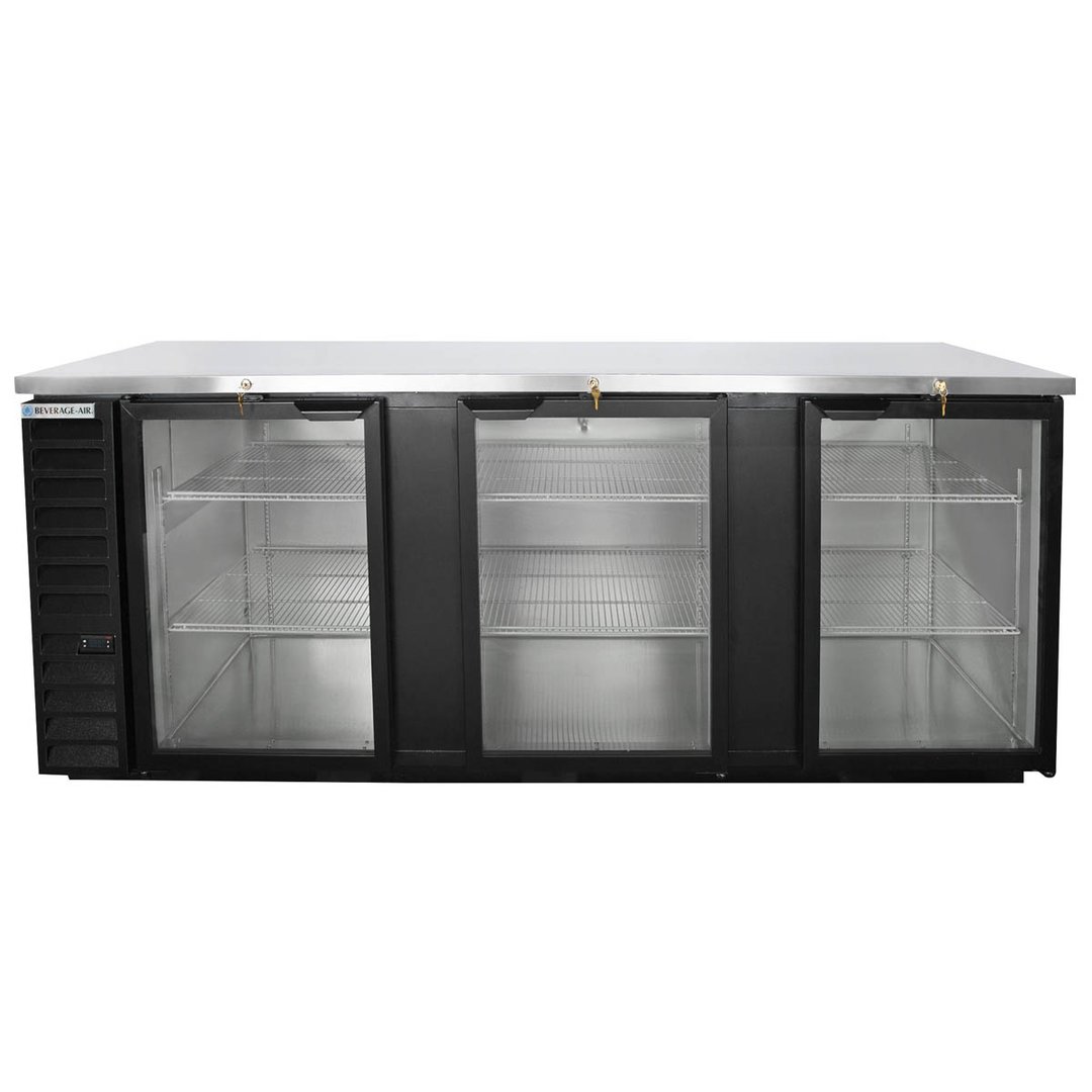 Beverage Air BB94HC-1-G-B 95" Three Section Back Bar Cooler with Glass Door, 37.82 cu. ft.