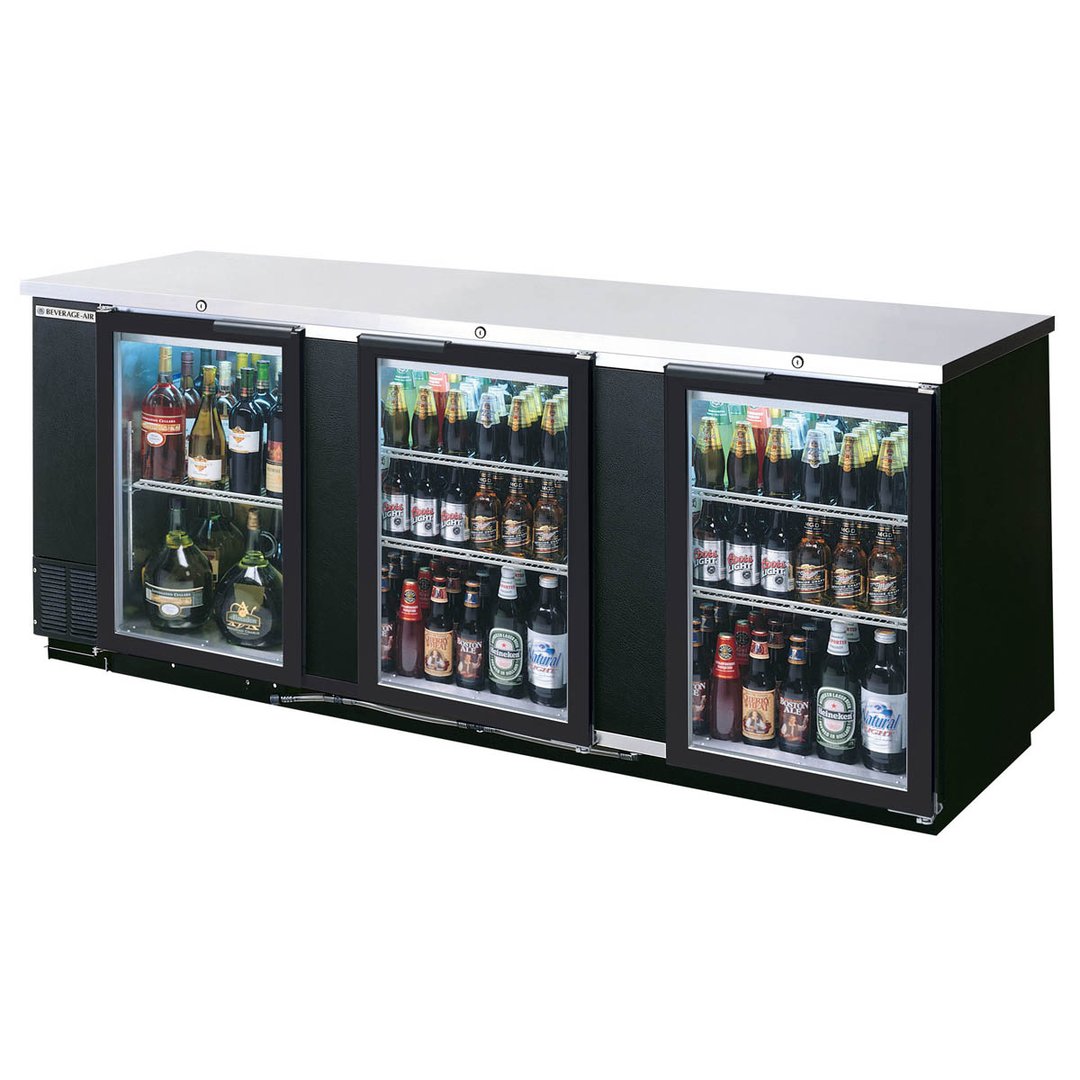 Beverage Air BB94HC-1-G-B 95" Three Section Back Bar Cooler with Glass Door, 37.82 cu. ft.