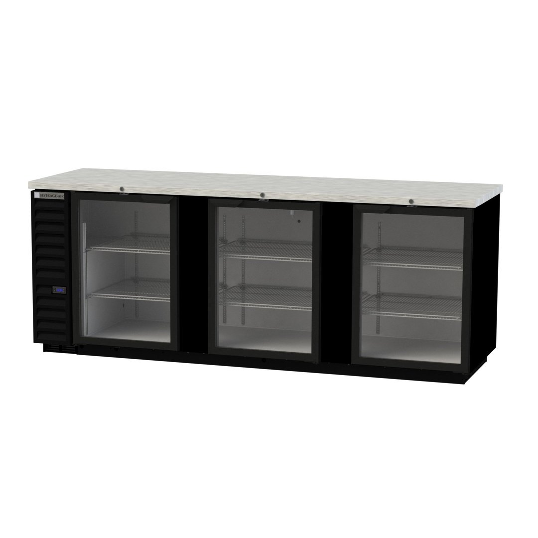 Beverage Air BB94HC-1-G-B 95" Three Section Back Bar Cooler with Glass Door, 37.82 cu. ft.
