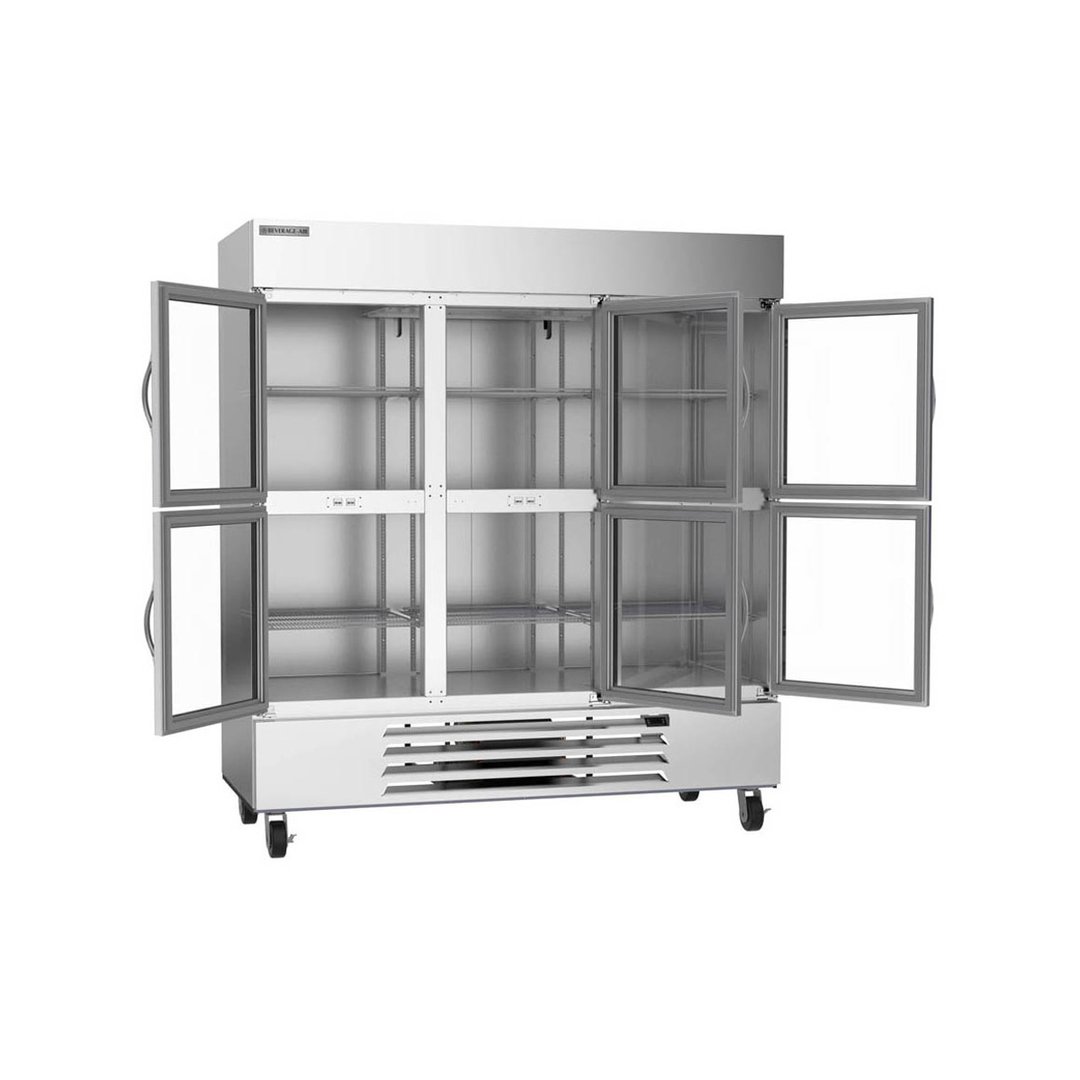 Beverage Air HBF72HC-5-HG 75" Three Section Reach-In Freezer w/ 6 Half Glass Doors, Stainless Steel, 69 cu. ft.