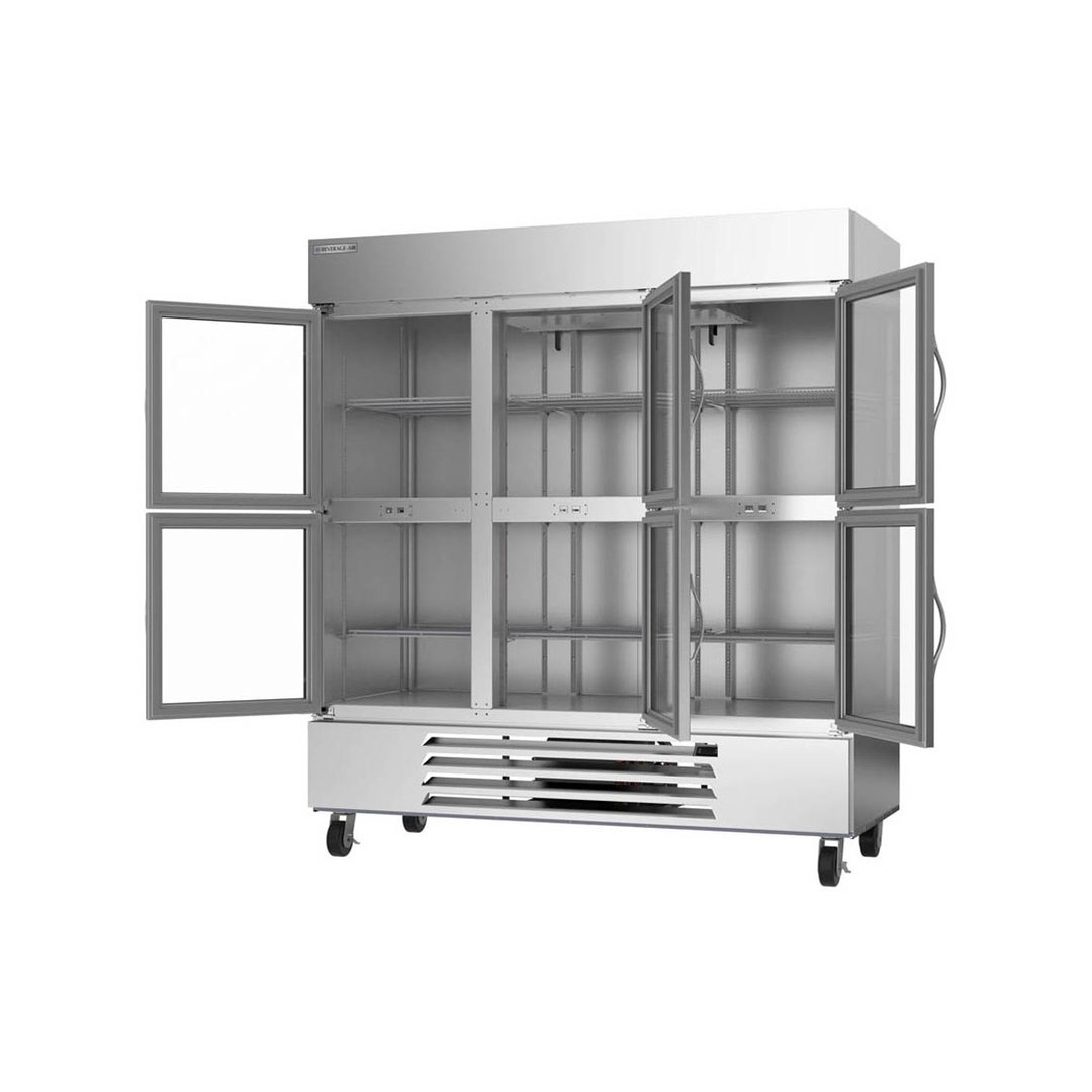Beverage Air HBF72HC-5-HG 75" Three Section Reach-In Freezer w/ 6 Half Glass Doors, Stainless Steel, 69 cu. ft.
