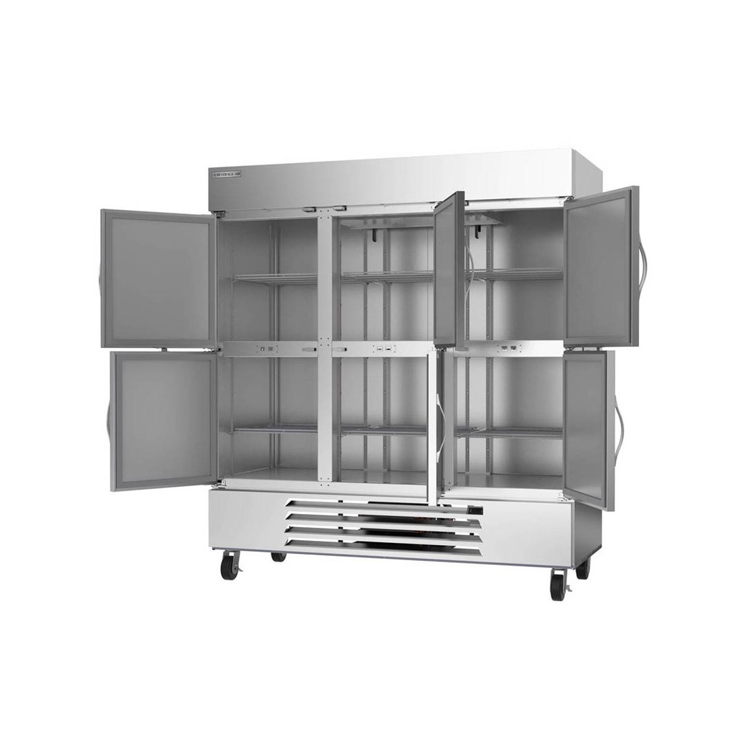 Beverage Air HBF72HC-5-HS 75" Three Section Reach-In Freezer w/ 6 Half Solid Doors, Stainless Steel, 69 cu. ft.