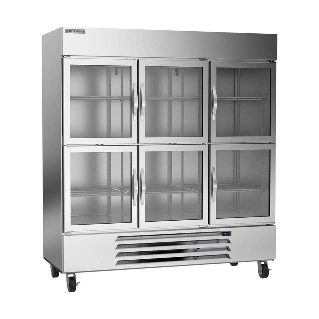 Beverage Air HBR72HC-1-HG 75" Three Section Reach-In Refrigerator w/ 6 Glass Half Doors, Bottom Mount, 1/2 hp, 69 cu. ft.