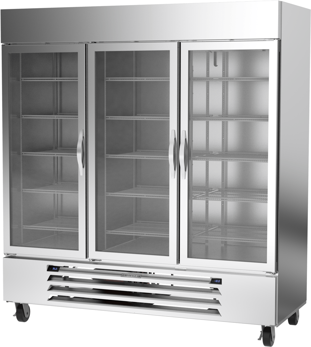 Beverage Air HBRF72HC-1-B-G 75" 3-Section Reach-In Refrigerator/Freezer Combo w/ 3 Glass Doors