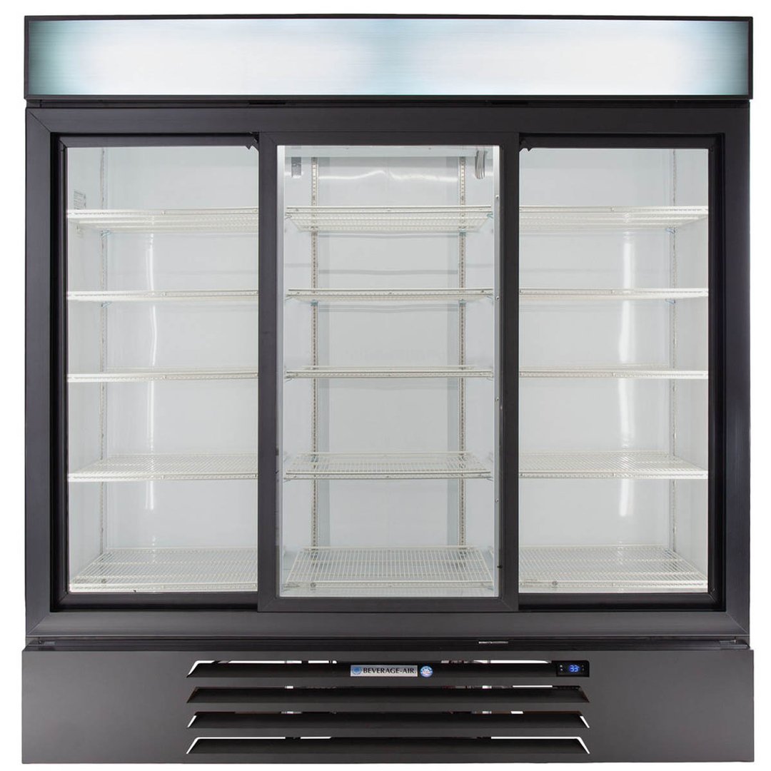 Beverage Air MMR66HC-1-B 75" Three Glass Door Merchandiser Refrigerator in Black, 64.4 cu. ft.