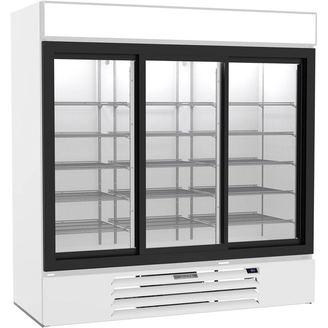 Beverage Air MMR66HC-1-W 75" Three Glass Door Merchandiser Refrigerator in White, 64.4 cu. ft.