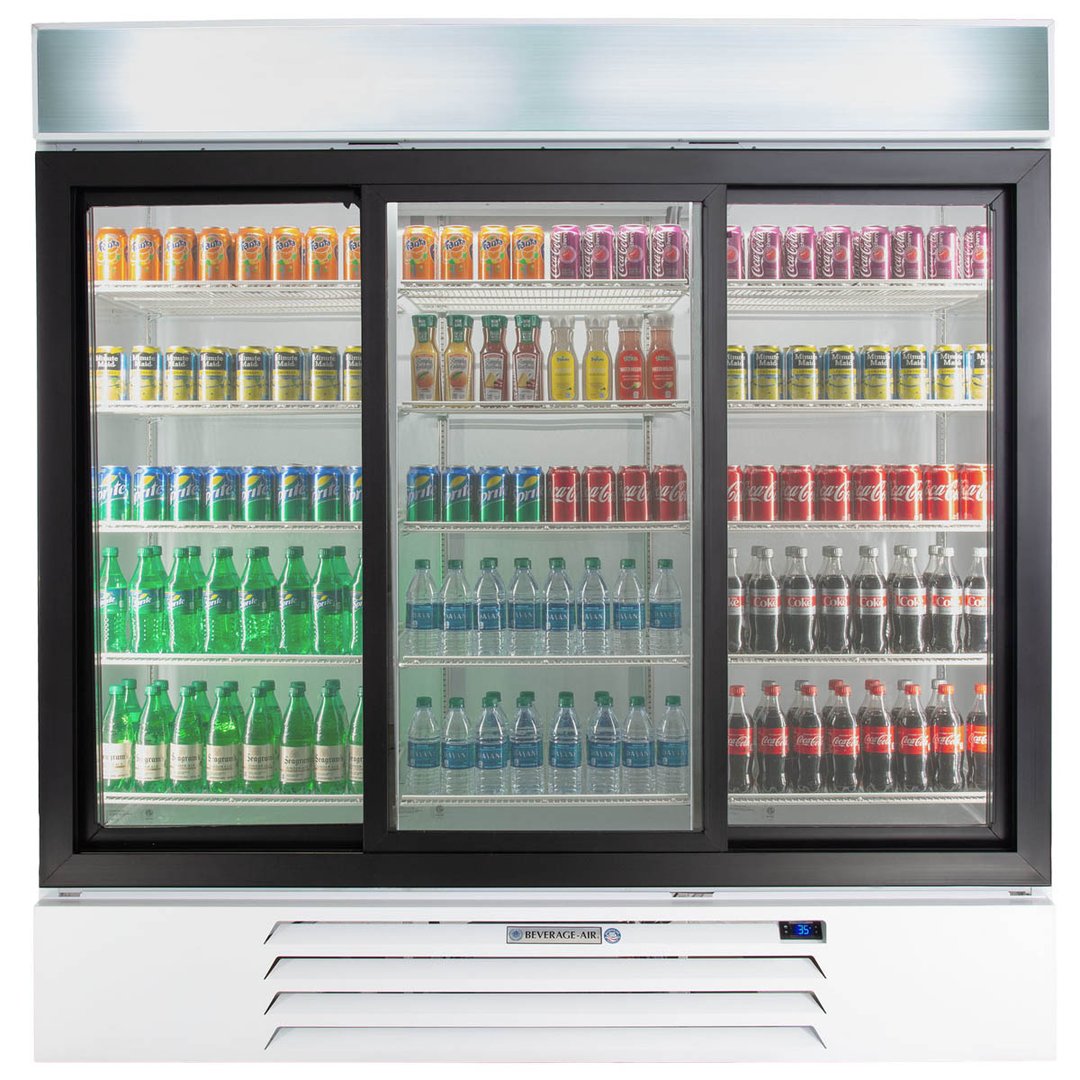 Beverage Air MMR66HC-1-W 75" Three Glass Door Merchandiser Refrigerator in White, 64.4 cu. ft.