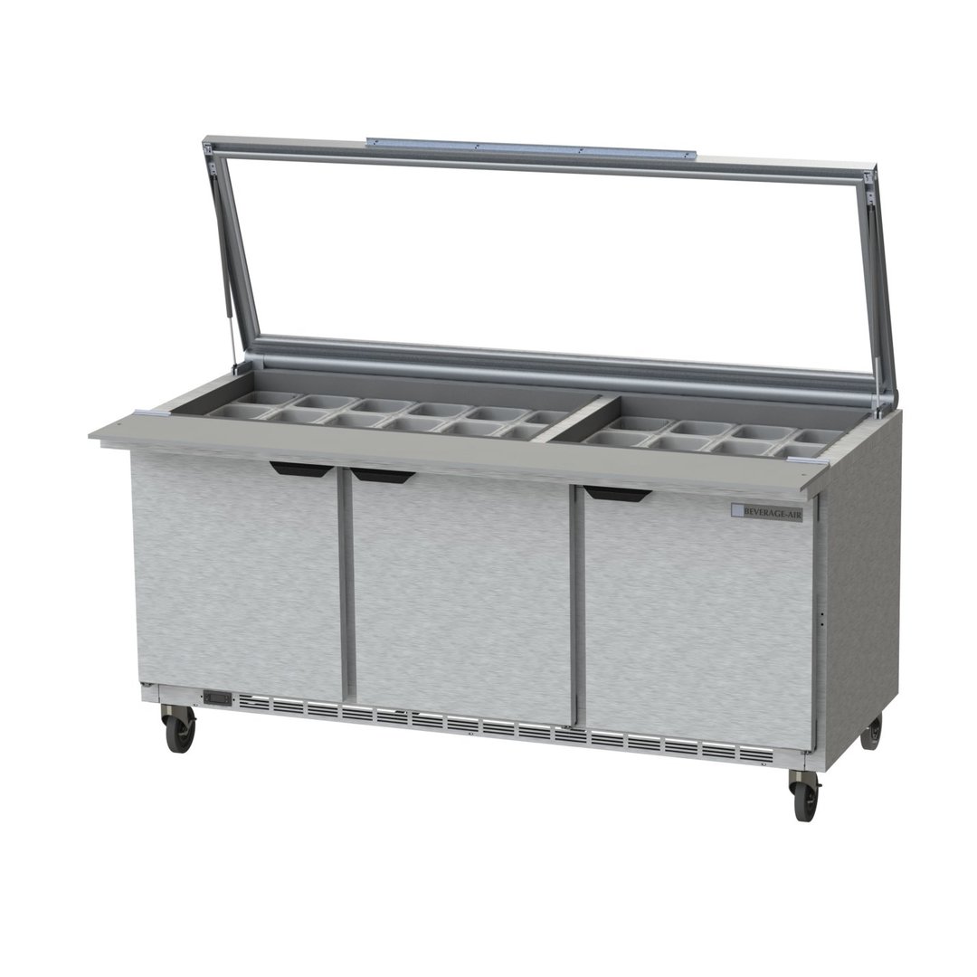 Beverage Air SPE72HC-30M-STL 72" Mega Top Sandwich / Salad Prep Table w/ 3 Doors, 30 Pans