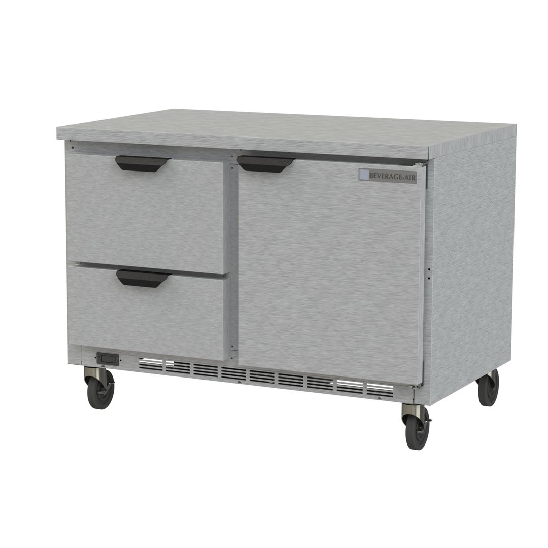Beverage Air WTRD48AHC-2-FLT 48" 2-Section Worktop Refrigerator w/ 2 Drawers & 1 Door, 11.8 cu. ft.