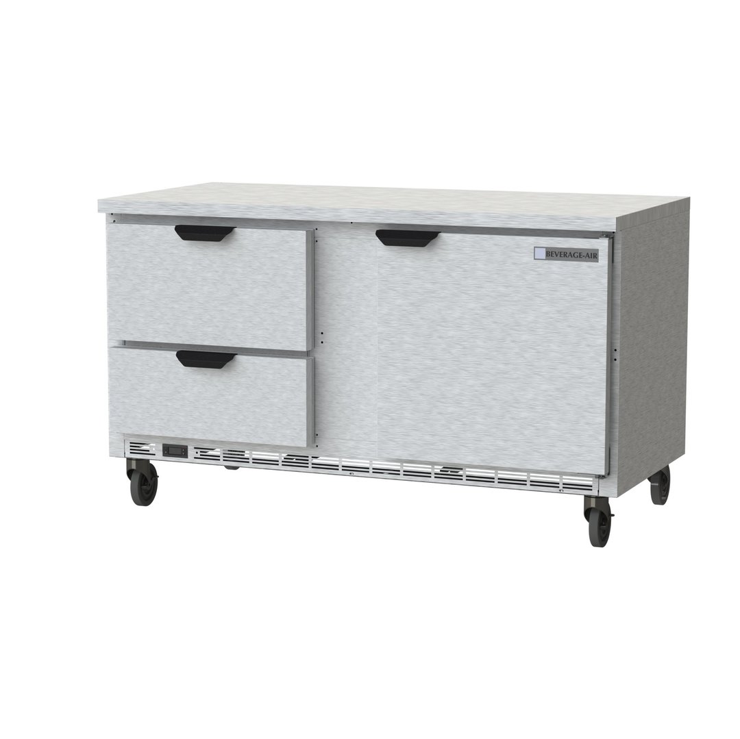 Beverage Air WTRD60AHC-2-FLT 60" 2-Section Worktop Refrigerator w/ 2 Drawers & 1 Door, 14.75 cu. ft.