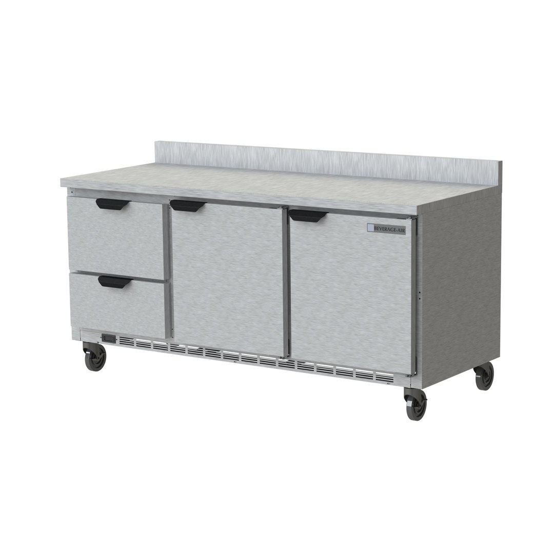 Beverage Air WTRD72AHC-2-FIP 72" 3-Section Worktop Refrigerator w/ 2 Drawers & 2 Doors, 18 cu. ft.